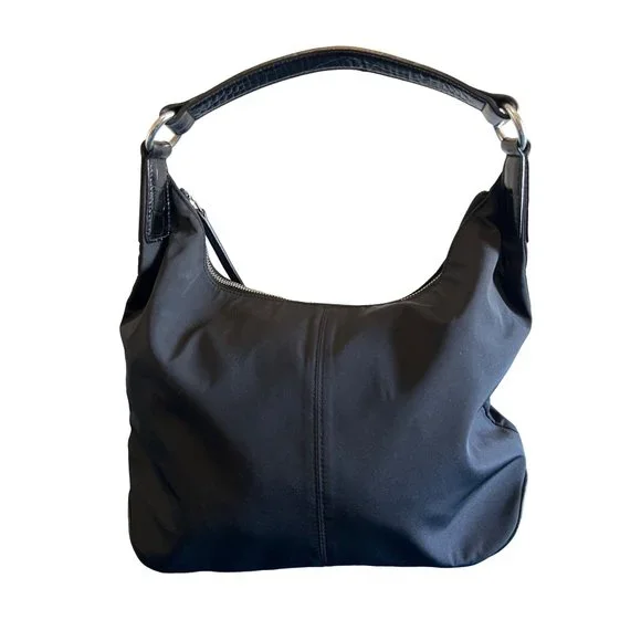 RL RALPH LAUREN Black Nylon Hobo Tote Bag - Picture 1 of 14